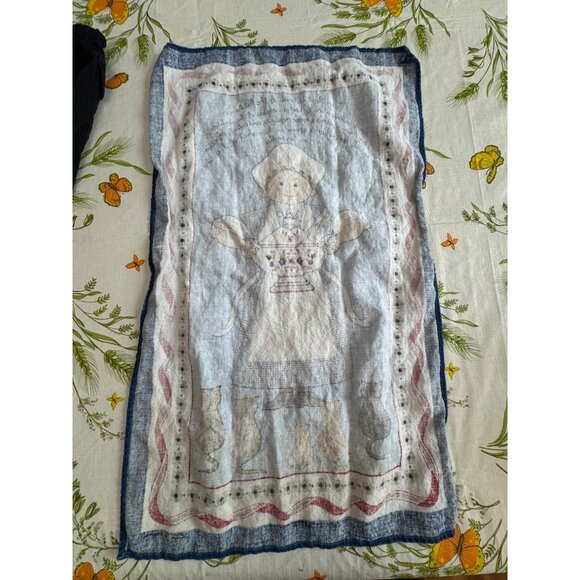 Vintage Linen Kitchen Towel With Folk Art Chef & Cats Design In Red/Blue/White - Picture 5 of 6